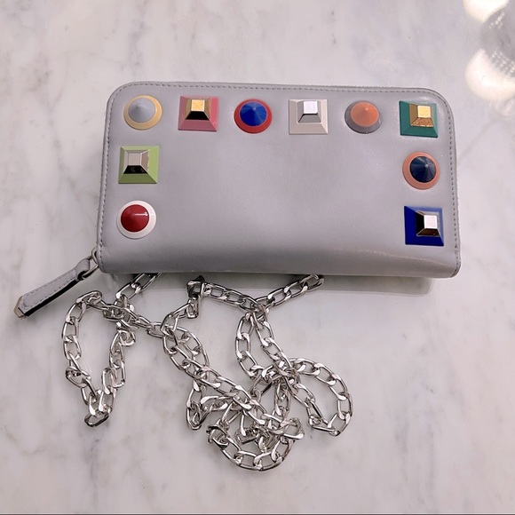Fendi Handbags - FENDI 
Vitello Liberty Studded Zip Around Wallet on chain woc